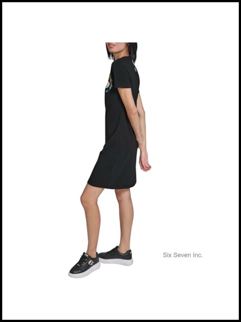 Karl Lagerfeld Shift Dress Cotton Spandex Crew Neck Short Sleeve - Picture 2 of 4